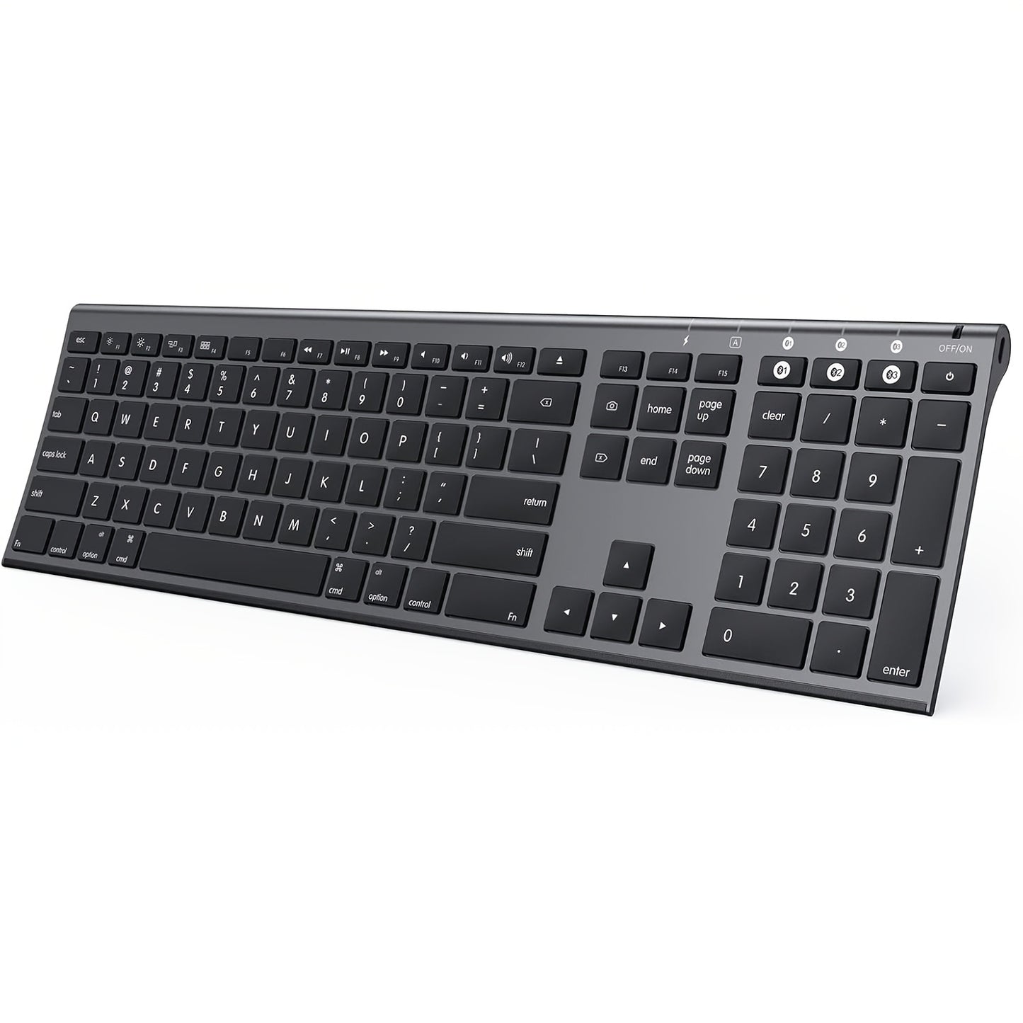 BT Keyboard for Mac- Rechargeable Full Size Keyboard for THREE Devices, Slim Quiet Keyboard with Numeric Keypad Compatible for MacBook Pro/Air, IMac, for iPhone, for iPad Pro/Air/Mini