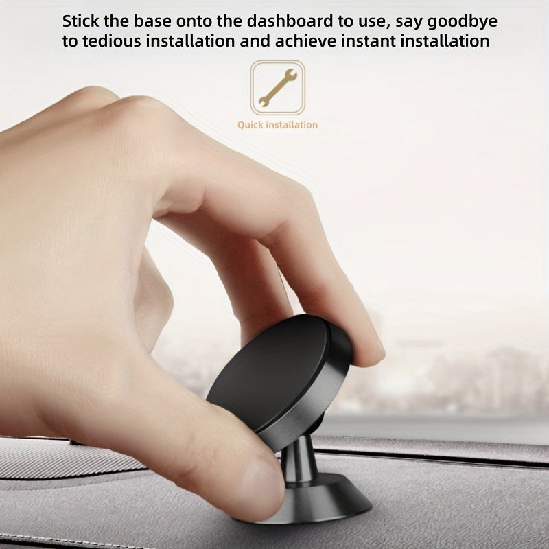 Magnetic Car Phone Mount, Aluminum Alloy Strong Magnet Holder, 360° Rotation Dashboard Stand, Waterproof, Universal Compatibility with Smartphones, No Charge Needed, Metal Bracket with 4 Powerful Built-in Magnets