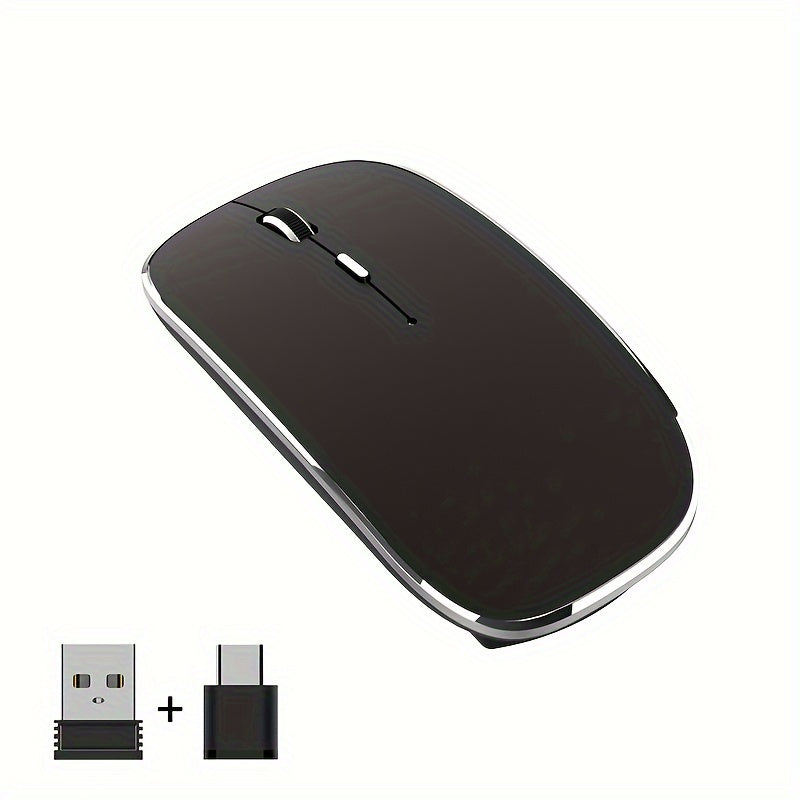 1pc Type-C Rechargeable Wireless Mouse with 2.4G Dual Receiver, Silent Operation, Durable Plastic Build, Long-Lasting Lithium Polymer Battery - Compatible with Multiple Devices