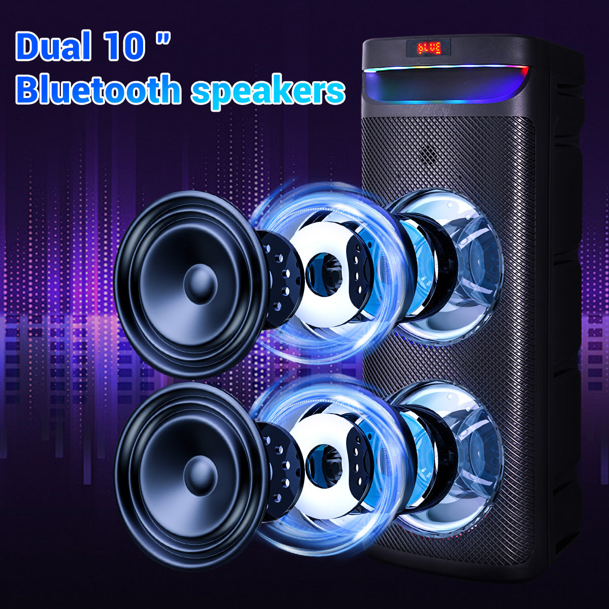 Portable Wireless PA Speaker, Bluetooth Speakers Loud Sound Powerful Subwoofer System, Support AUX USB FM Wired Microphone Audio Input, Built-in Rechargeable Battery Speaker with LED Light, Wired Microphone and Remote Control