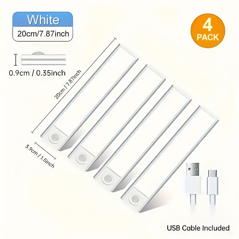 [LED Motion Sensor Lights] 2/4pcs LED Motion Sensor Under Cabinet Lights - 3 Color Temperatures Wireless USB Rechargeable Night Light - Indoor Closet Lights, Stick-On Anywhere Magnetic Under-Counter Light Fixtures
