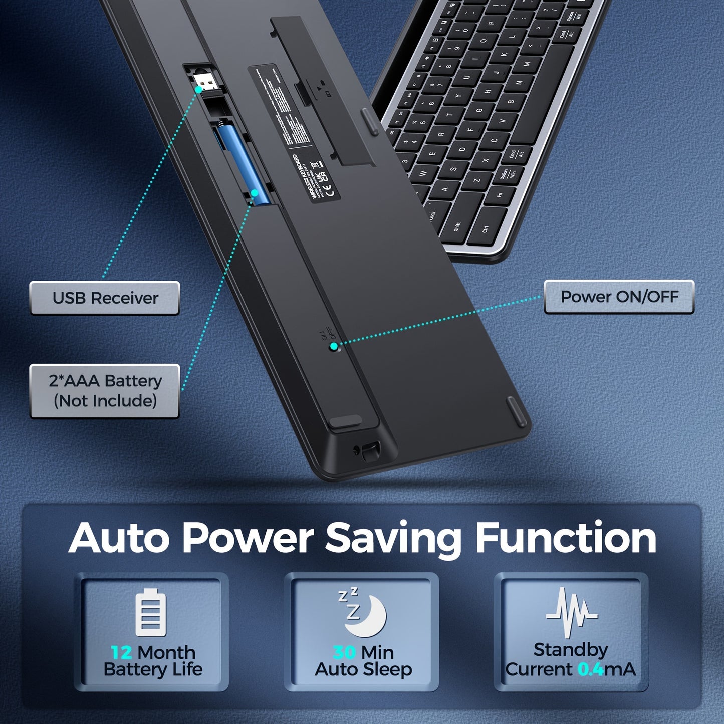 Wireless Keyboard, Multi-Device 2.4G/Wireless Keyboard Ultra-Slim Full Size Computer Keyboard With Numeric Pad, Pad Keyboard With Tablet Holder, Quiet USB Keyboard For iPad, iPhone, Laptop, PC, Mac, Black