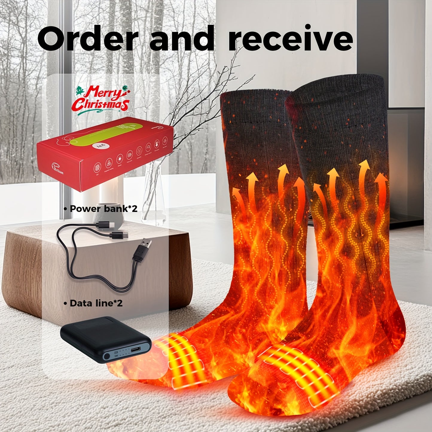 Men'S Women'S Heating Socks, Electric Heating Socks with Two 5000 Mah Power Banks, Winter Ski Heating Socks, Suitable for Winter Outdoor, Skiing, Hiking, Hand Washable, Valentine'S Day Gifts, Christmas Gifts, New Year'S Gifts