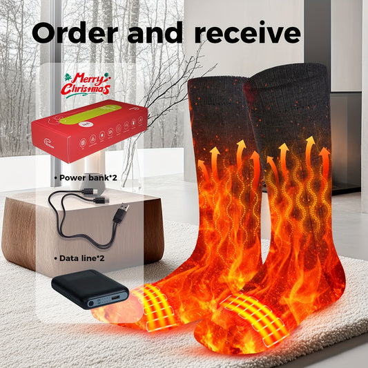 Men'S Women'S Heating Socks, Electric Heating Socks with Two 5000 Mah Power Banks, Winter Ski Heating Socks, Suitable for Winter Outdoor, Skiing, Hiking, Hand Washable, Valentine'S Day Gifts, Christmas Gifts, New Year'S Gifts