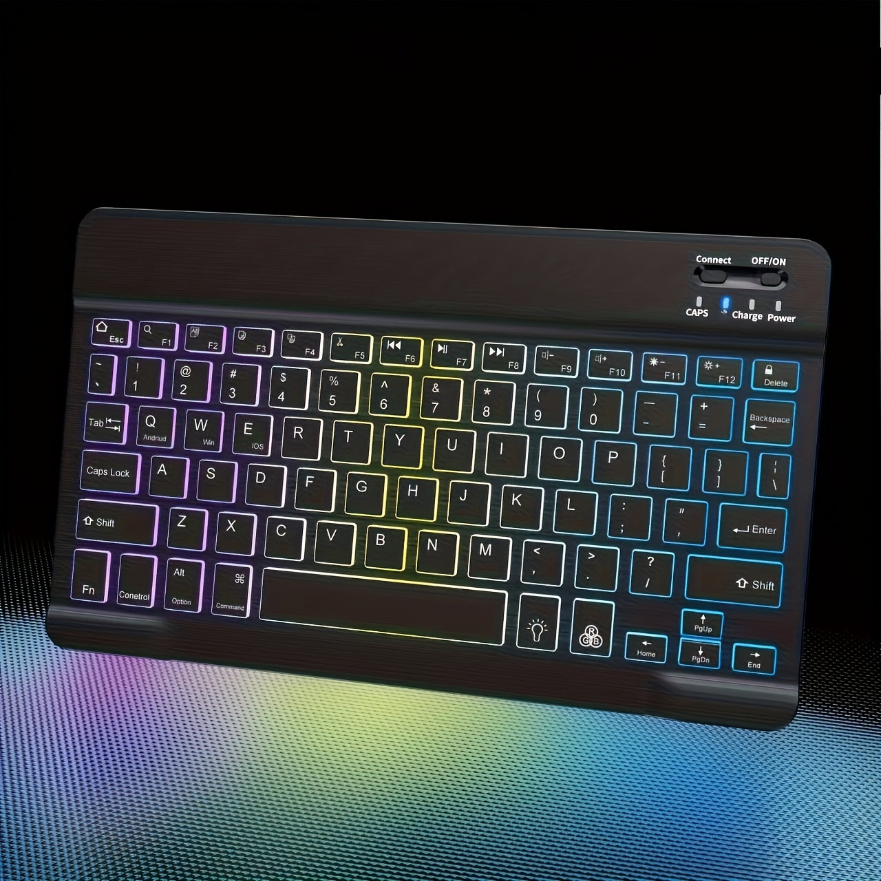 ELFO LARANJA Rainbow RGB Wireless Keyboard - Ergonomic, Rechargeable Wireless Keyboard for Tablets & Smartphones, Compatible with iOS 13+, for Android, Windows