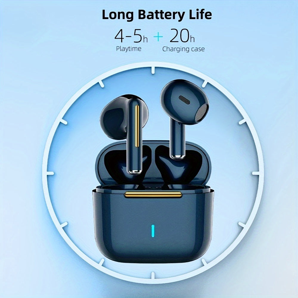 Wireless Earbuds with Volume Control, Semi-Open-Back Earphones with Condenser Microphone, Compatible with iPhone/Samsung/Android, HiFi Sound, ENC Noise Reduction, Long Battery Life, Rechargeable Lithium-Polymer, Ideal for Adu