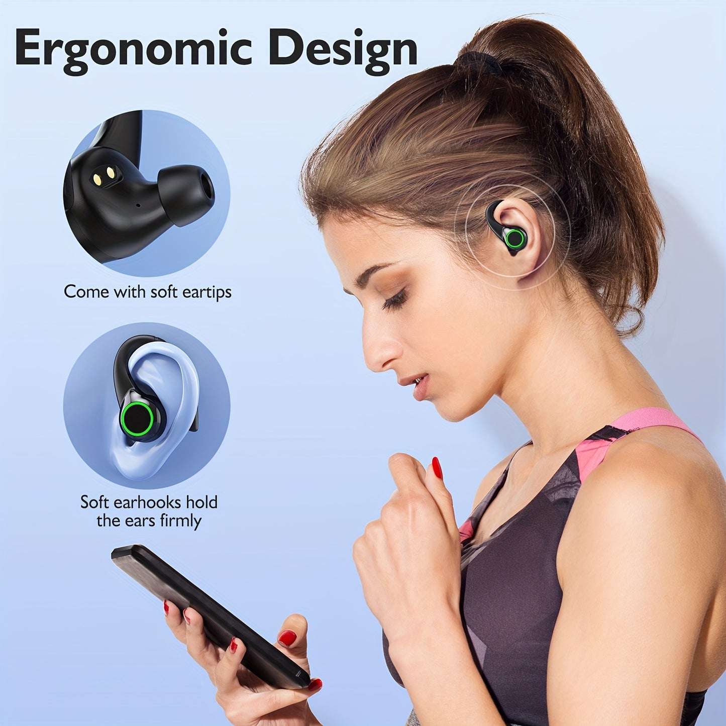 64H Total Playtime Wireless Earbuds - Earbud Headphones with BT V5.3, 4 Built-in Mic, In-Ear Stereo Sound, Sweat-Resistant Design for Sports and Running