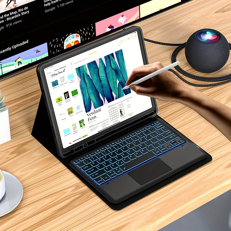 12.9" Case With Keyboard For IPad Pro (iPad Not Included) Keyboard With Trackpad 7 Color Backlit, Detachable Wireless Keyboard Compatible For IPad Pro 12.9 6th Generation 2023, 5th Gen, 4th Gen, 3rd Gen, Black