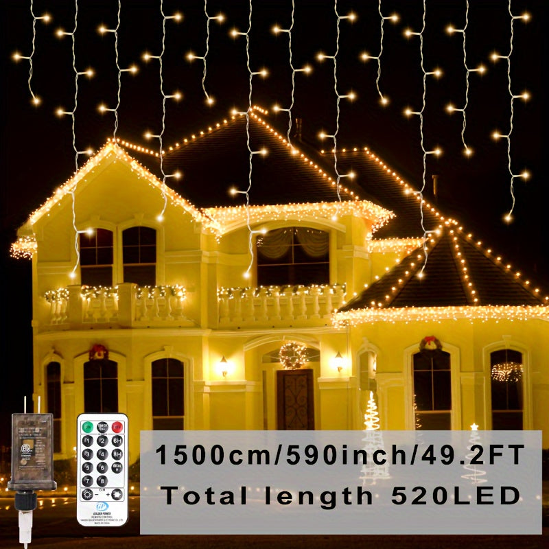 Aogled Outdoor Icicle Lights, Outdoor LED Light Strips, Outdoor Christmas Icicle Lights, Length Available In 49.2ft And 59ft, Multiple Modes And Timers, Warm White, Cool White, Suitable For Eaves Lights, Festivals, Weddings,