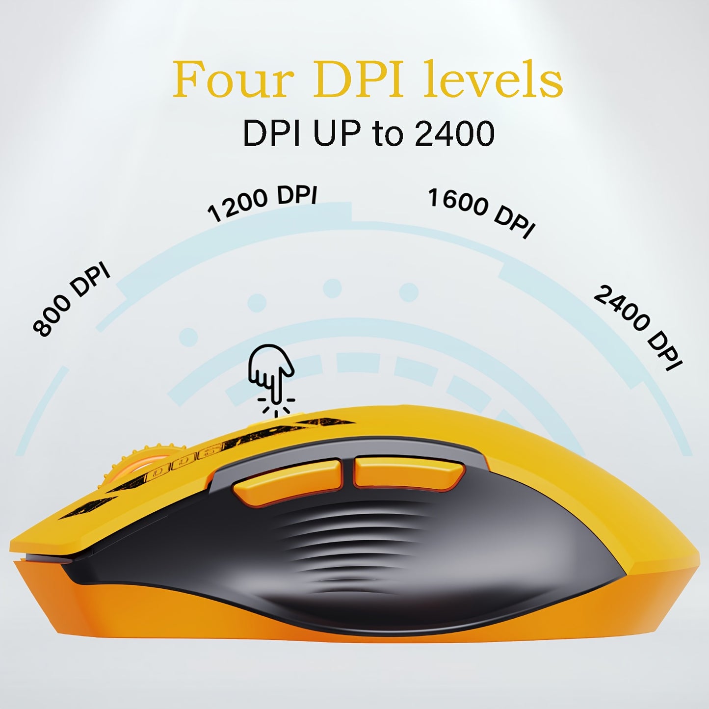 2.4G Wireless Optical Mouse with Rechargeable Battery, 4 DPI Levels, Visible Battery Display, USB Compatible for Laptop and PC - Yellow, Wireless Mouse for Laptop, Upgraded, Computer