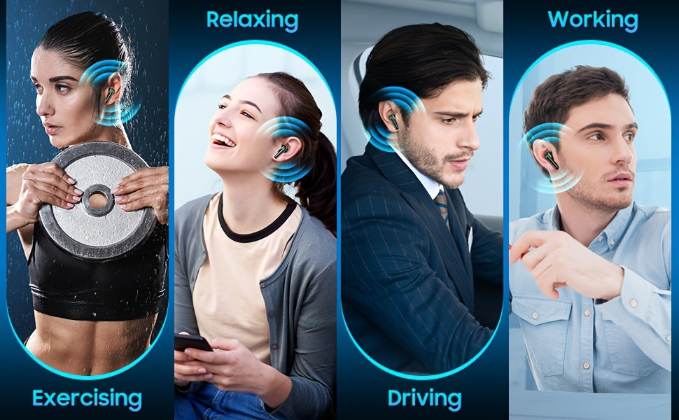 V5.3 Wireless Earbuds with Touch Control, Hi-Fi Stereo, ENC Noise Cancelling Mic, LED Power Display, and Charging Case for Sports Workout