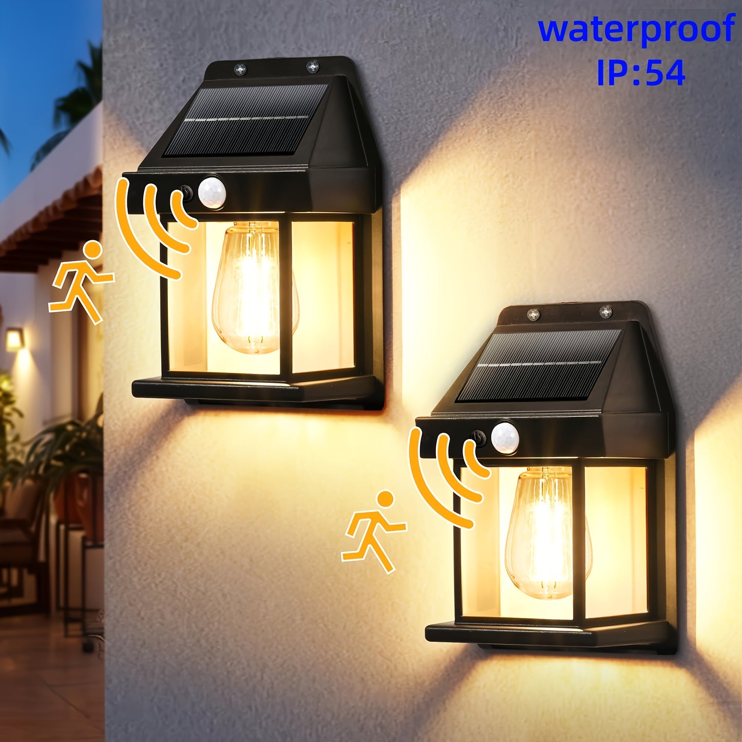 2pcs Solar Wall Lights Outdoor, Dusk to Dawn Motion Sensor Lights Waterproof, 2pcs Motion Sensor Solar Porch Lights with 3 Modes, for Patio, Garage, Shed, Solar Lights for Outside, Outdoor Solar Lights Waterproof, Garden Ligh