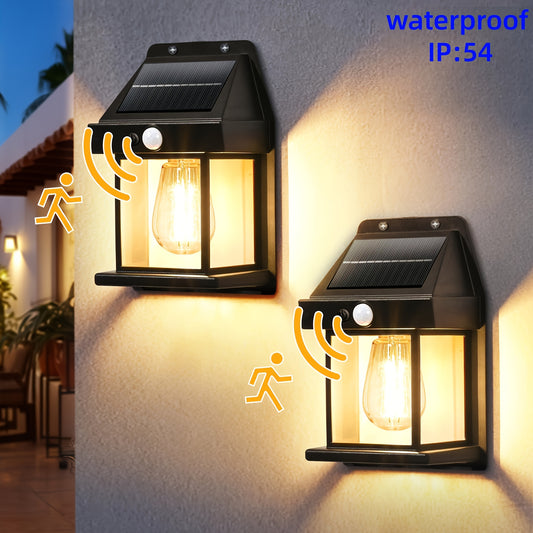 2pcs Solar Wall Lights Outdoor, Dusk to Dawn Motion Sensor Lights Waterproof, 2pcs Motion Sensor Solar Porch Lights with 3 Modes, for Patio, Garage, Shed, Solar Lights for Outside, Outdoor Solar Lights Waterproof, Garden Ligh