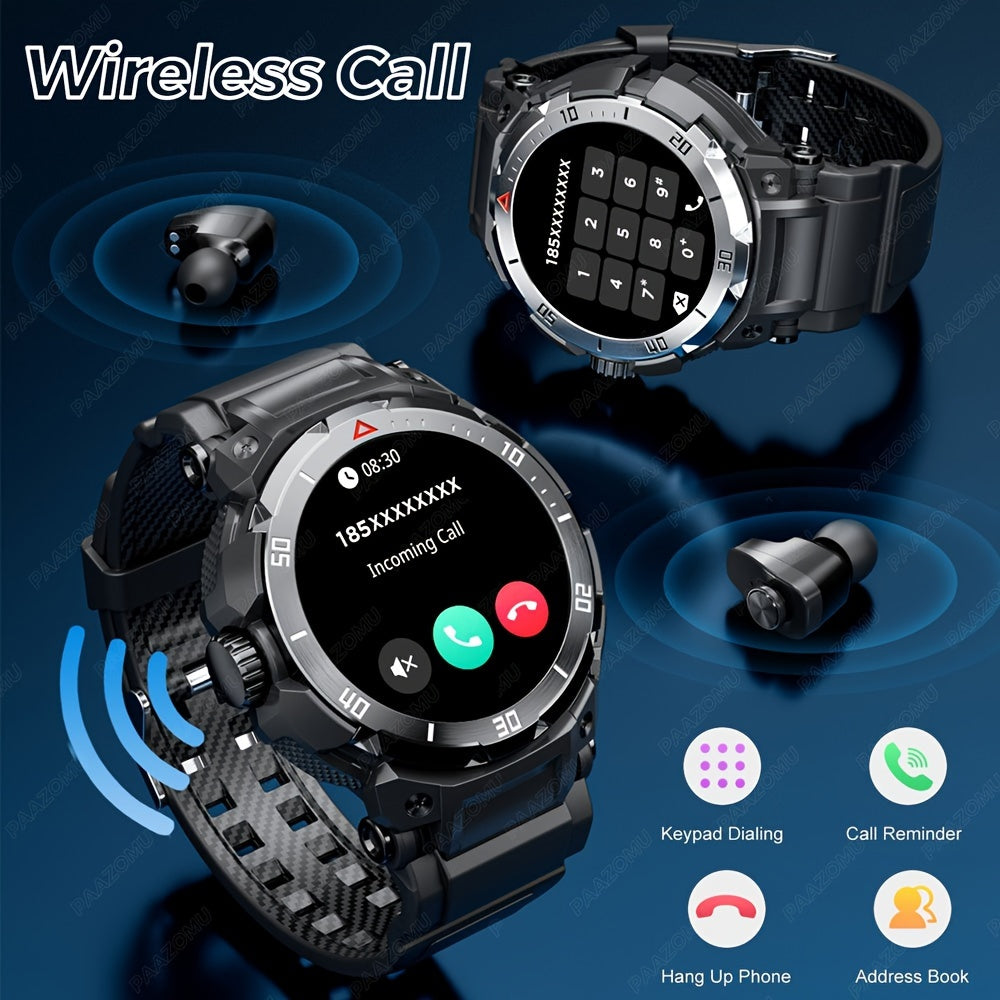 2025 New 3-In-1 Smartwatch with Wireless Earbuds for Men, Music And Fitness Features, 1.46-Inch HD Display, Call Functionality, Speaker, Recording, Sports Tracker, Compatible with Ios And Android, Long Battery Life