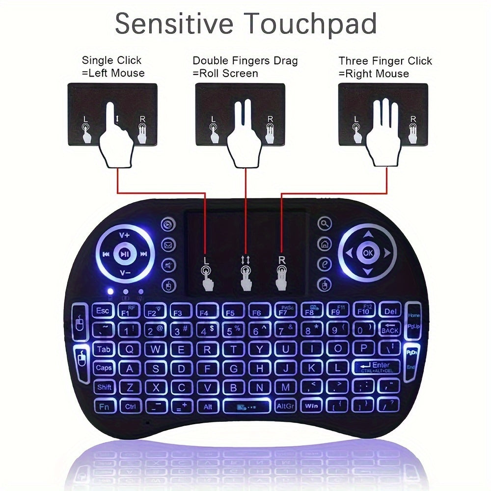 W WUDUNG I8 Mini Wireless Keyboard with Air Mouse & Touchpad - 2.4G Handheld Remote, English Layout, 7-Color Backlit for Android TV Box & PC