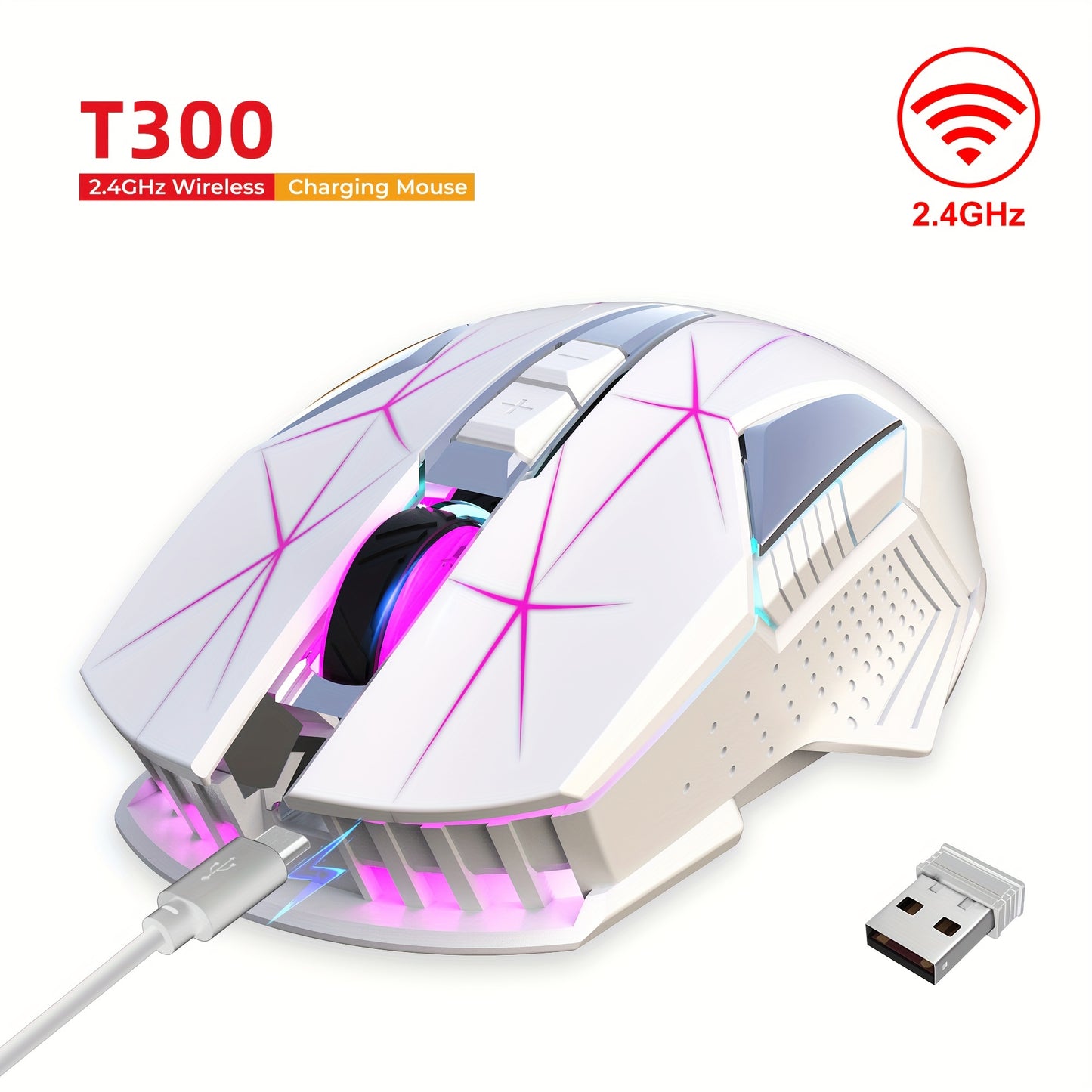 HXSJ-T300 Wireless Mouse with Type-C Charging, 2.4G, Animal Print Design - Compatible with PCs, Laptops & Desktops