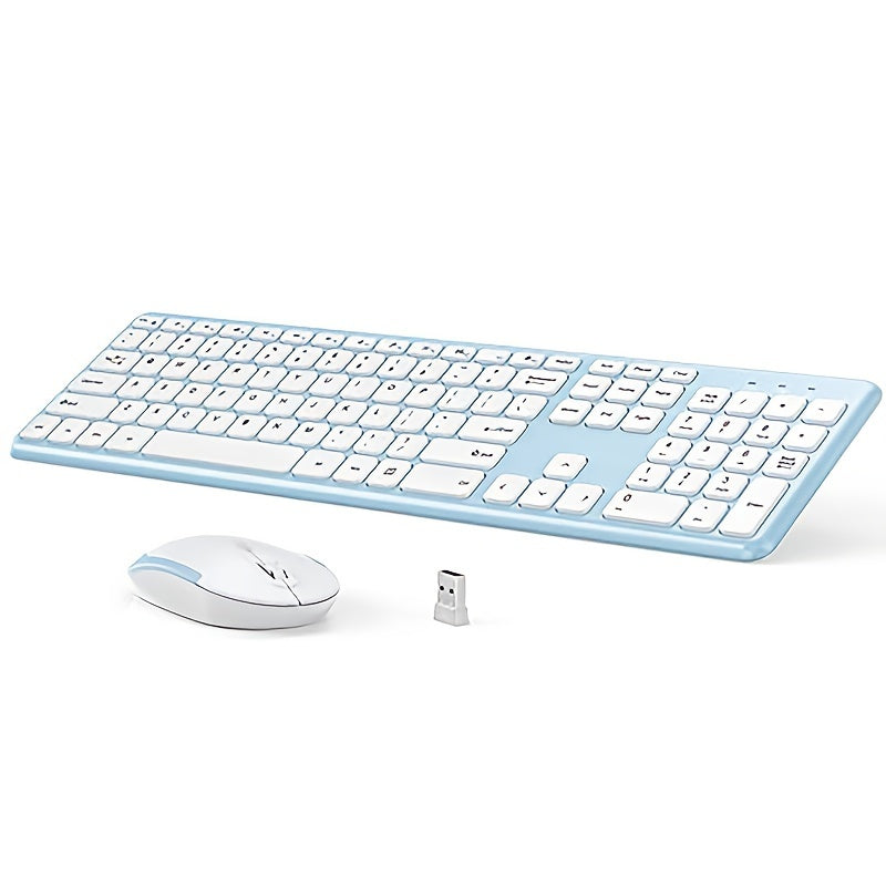 Wireless Keyboard And Mouse Combo, 2.4GHz Ultra Thin Full Size Wireless Keyboard Mouse Set For Laptop, PC, Desktop, Windows 7, 8, 10, Black And Silver