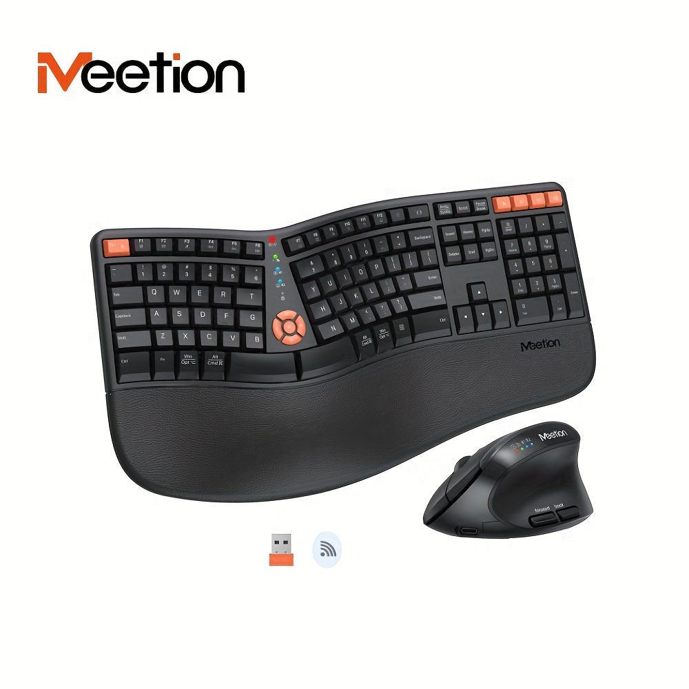 MEETION Ergonomic Keyboard And Mouse Wireless Combo, BT/2.4G Ergo Split Keyboard With Palm Rest, Adjustable Wireless Mouse, Rechargeable Keyboard Mouse For Windows/Mac/Android Halloween Christmas Gift