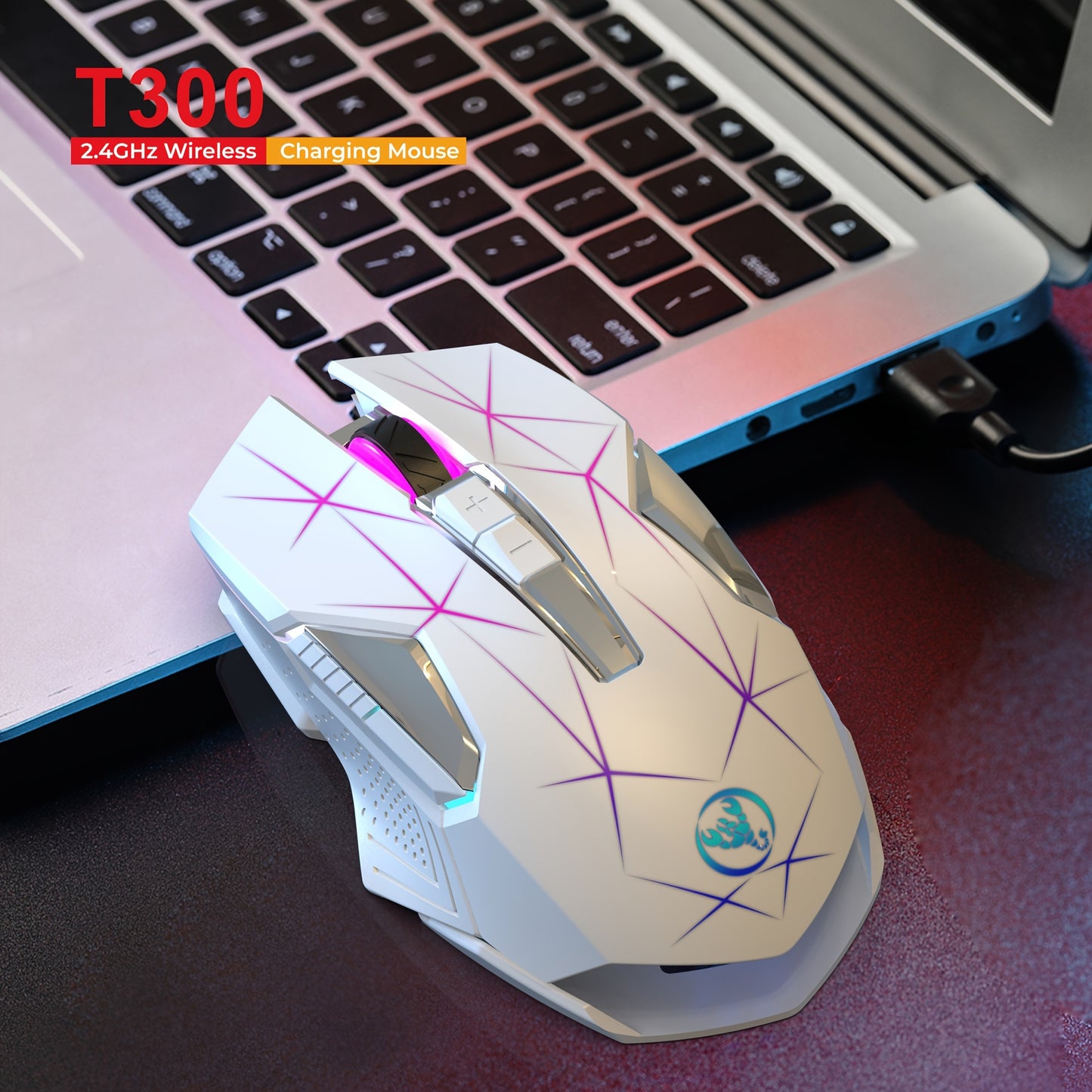 HXSJ-T300 Wireless Mouse with Type-C Charging, 2.4G, Animal Print Design - Compatible with PCs, Laptops & Desktops
