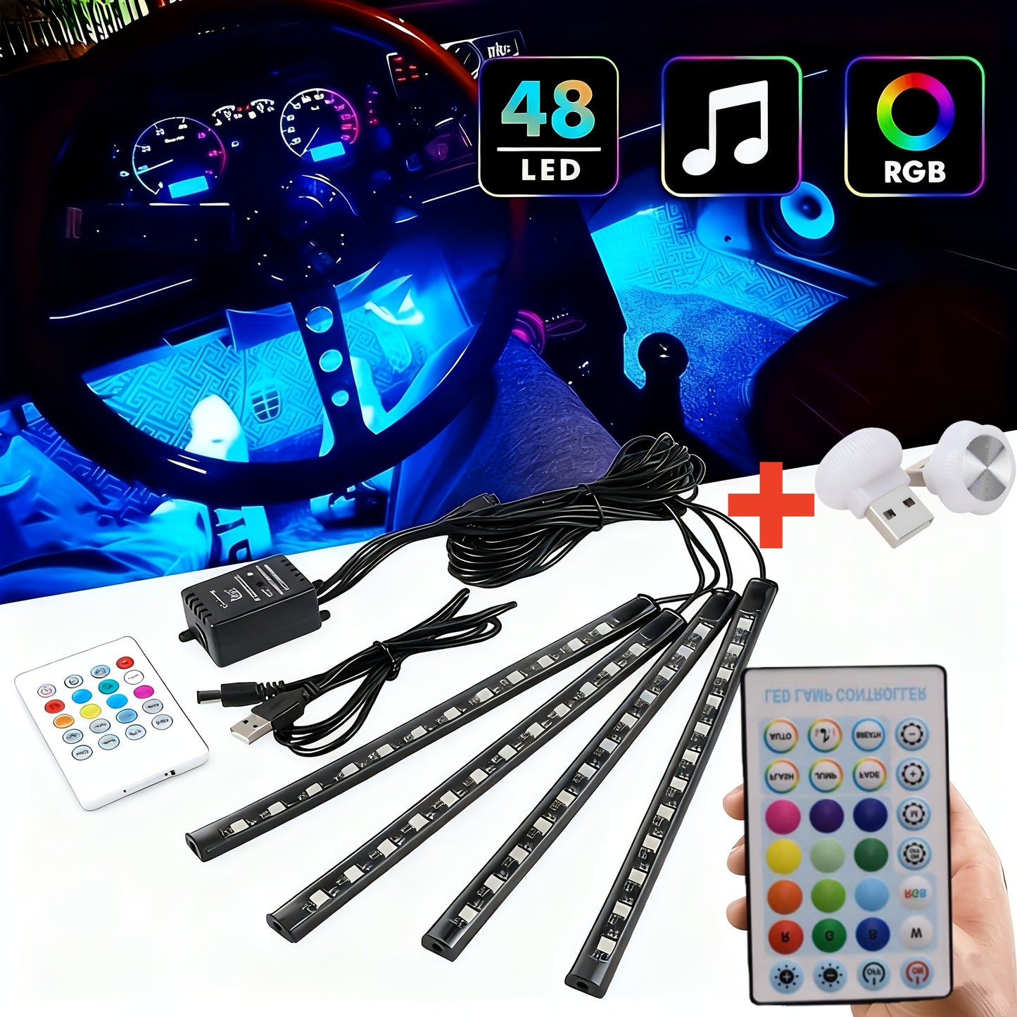 Easy Installation, Automotive High Brightness Neon Kits, Automotive LED Light Strips, Interior Lights, Christmas Decorations, USB Neon Accessories, Ambiance Light Strips, Foot Space Neon Kits, Without Battery