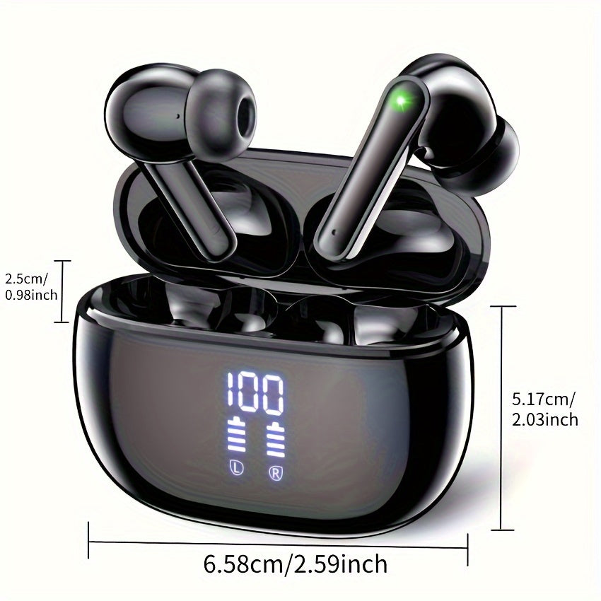 V5.3 Wireless Earbuds with Touch Control, Hi-Fi Stereo, ENC Noise Cancelling Mic, LED Power Display, and Charging Case for Sports Workout