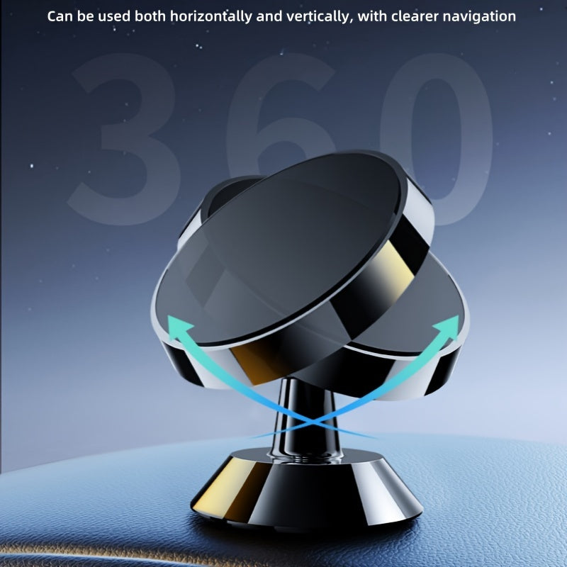 Magnetic Car Phone Mount, Aluminum Alloy Strong Magnet Holder, 360° Rotation Dashboard Stand, Waterproof, Universal Compatibility with Smartphones, No Charge Needed, Metal Bracket with 4 Powerful Built-in Magnets