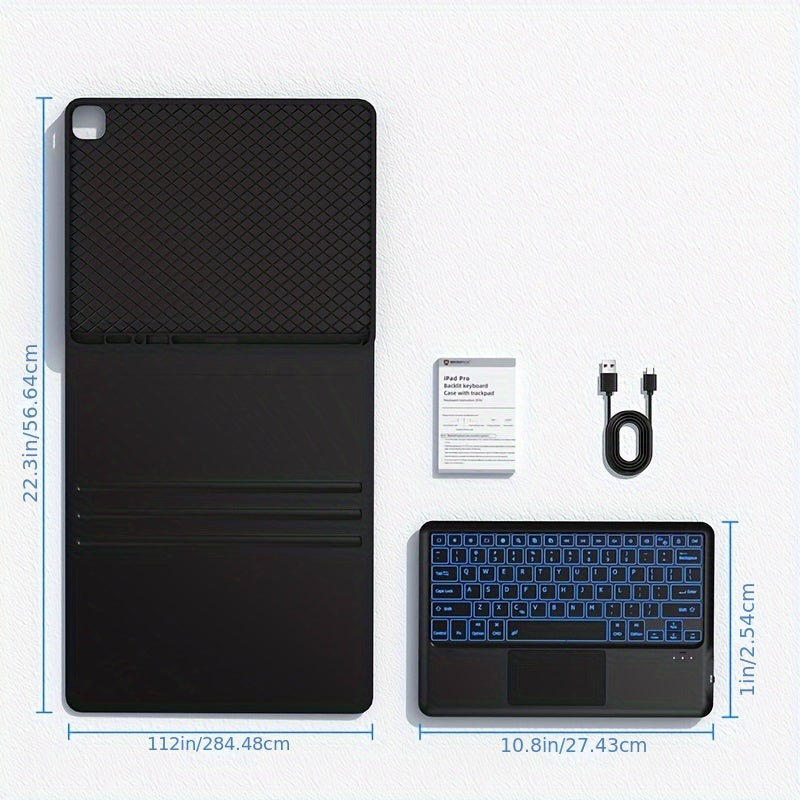 12.9" Case With Keyboard For IPad Pro (iPad Not Included) Keyboard With Trackpad 7 Color Backlit, Detachable Wireless Keyboard Compatible For IPad Pro 12.9 6th Generation 2023, 5th Gen, 4th Gen, 3rd Gen, Black