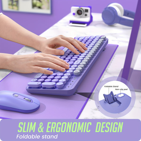 [LIZRROT Keyboard] LIZRROT Wireless Keyboard And Mouse | Silent Keyboard Mouse Combo, Full-Sized Colorful Typewriter Keyboard With Round Keycaps, 2.4G Cute Mouse - Compatible With PC/Laptop/Computer(Violet)