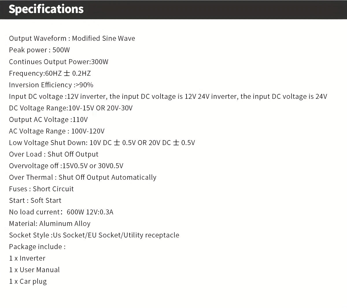 [500W Peak Power] 500W Car Power Inverter Converter - DC 12V to AC 110V, LCD Display, Dual AC Outlets, 4 USB Car Chargers - For Cars, Homes, Laptops, Trucks