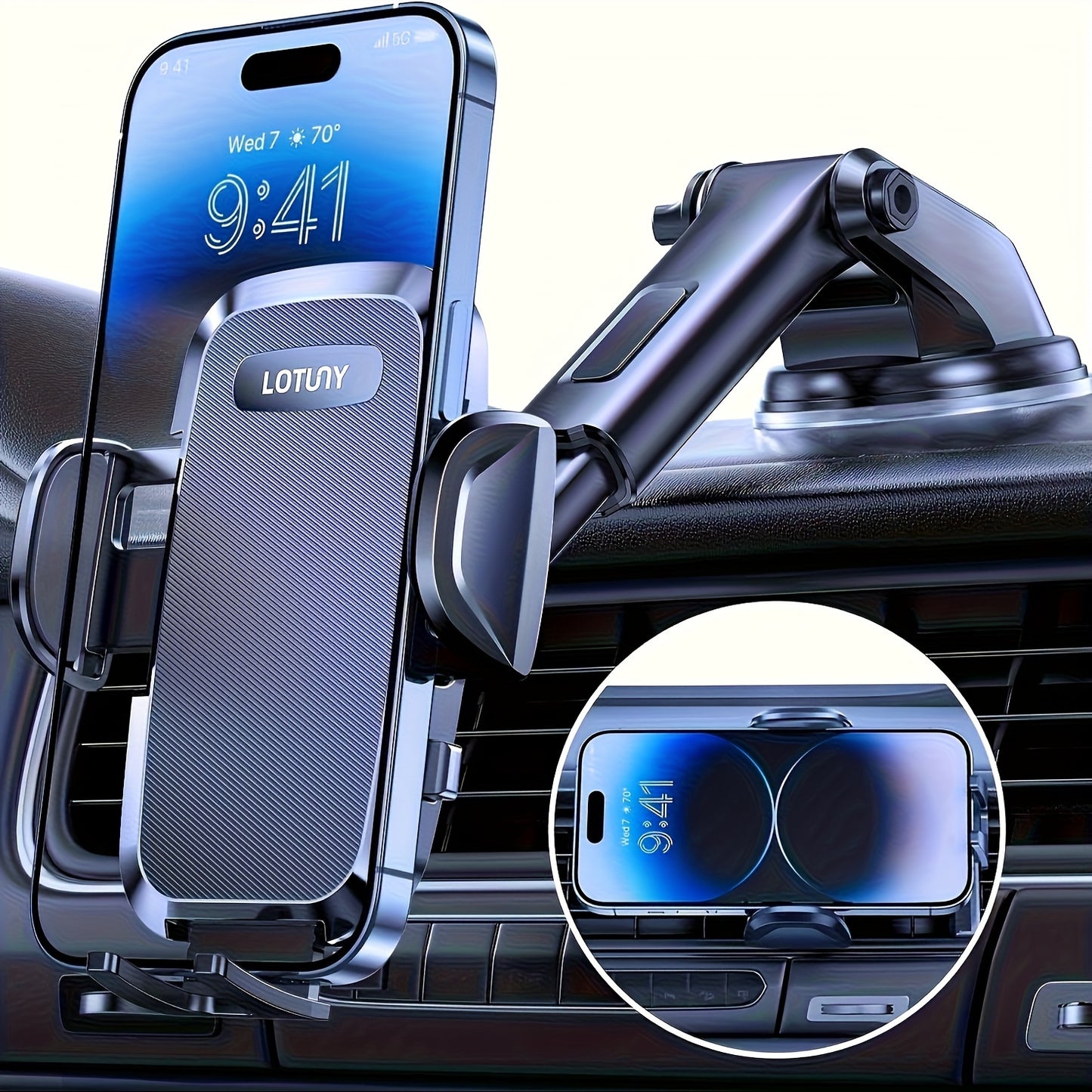 LOTUNY Car Phone Holder, Universal Hands-Free Phone Holders For Car, 3-in-1 Phone Mount For Car Dashboard Front Window Air Vent Fit For IPhone Samsung Google And All 4" To 7.2" Phones