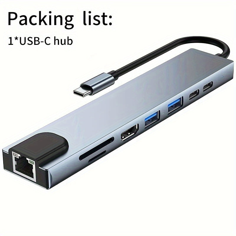 8 in 1 USB C Hub Type C to 4K HDTV Adapter with 100M RJ45 SD/TF Card Reader Fast Charger for MacBook Notebook Windows Laptop Computer