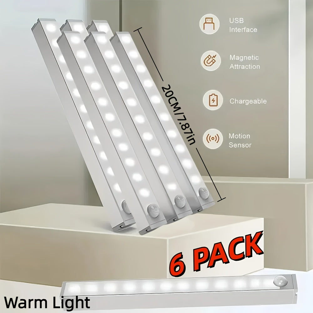2/6pcs Battery Operated Under Cabinet Lights, Ultra-Bright Wireless Motion Sensor Light Indoor, Smart LED Motion Sensor Lights, Under-Cabinet Lighting, Magnetic Dimmable Closet Lights, Wireless Under Counter Lights For Kitche