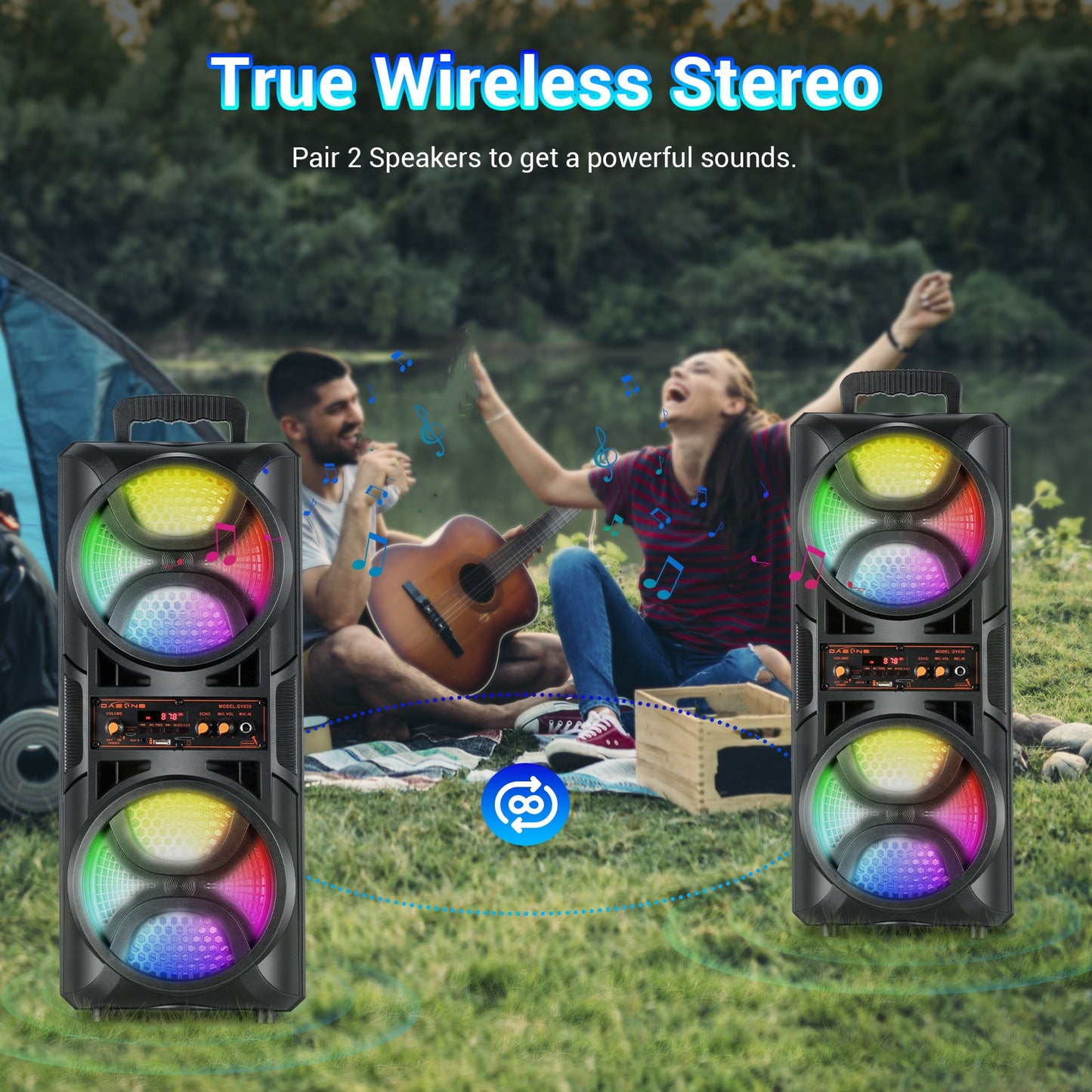 Portable Wireless PA Speaker, Bluetooth Speakers Loud Sound Powerful Subwoofer System, Support AUX USB FM Wired Microphone Audio Input, Built-in Rechargeable Battery Speaker with LED Light, Wired Microphone and Remote Control