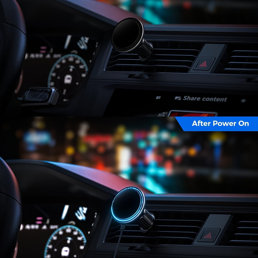 Car Mount Charger, 15W Fast Charging LED Magnetic Wireless Car Charger, Air Vent Phone Holders for Your Car Car Phone Holder for iPhone 15/14/13/12 Fast Charging Case