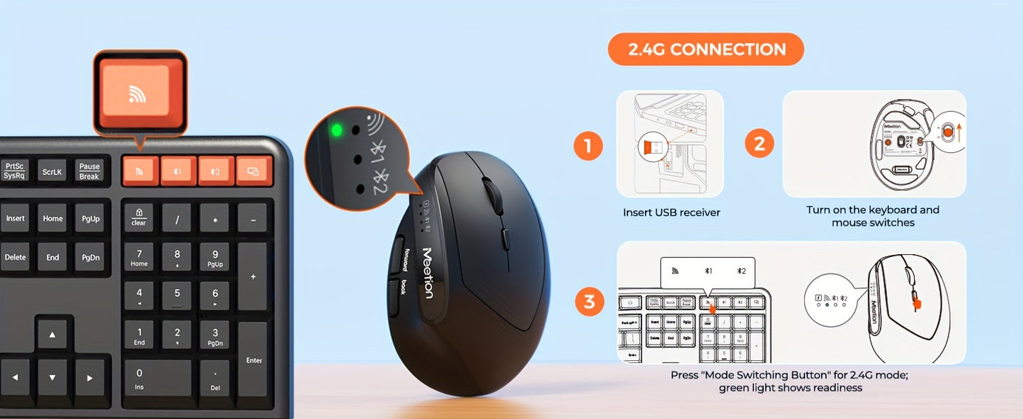 MEETION Ergonomic Keyboard And Mouse Wireless Combo, BT/2.4G Ergo Split Keyboard With Palm Rest, Adjustable Wireless Mouse, Rechargeable Keyboard Mouse For Windows/Mac/Android Halloween Christmas Gift