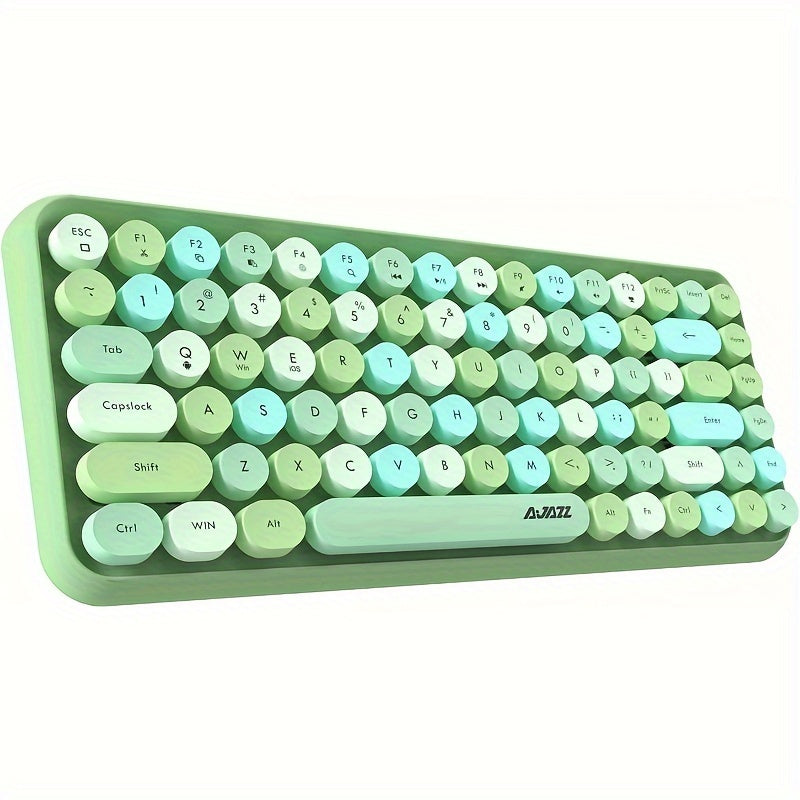 AJAZZ NACODEX 84 Keys Pink Wireless Keyboard With Cute Retro Round Keycaps, Comfortable Ergonomic Typewriter Keyboard Compatible With Android Windows IOS Suitable For Home And Office Keyboards