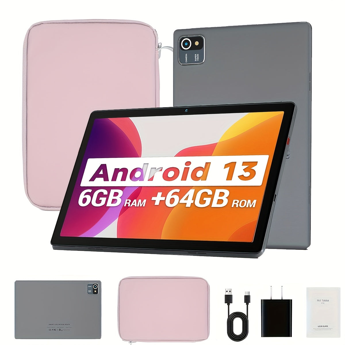 AEEZO 10.1-inch Quad-Core/Octa-Core Tablet, 64GB ROM, 6GB/12GB RAM, Android 13/14, 5000mAh Battery, 800x1280. Options: Tablet Only: Tablet + Wireless Keyboard + Mouse + Stylus Without Electricity+ Headphones + Foldable Case;
