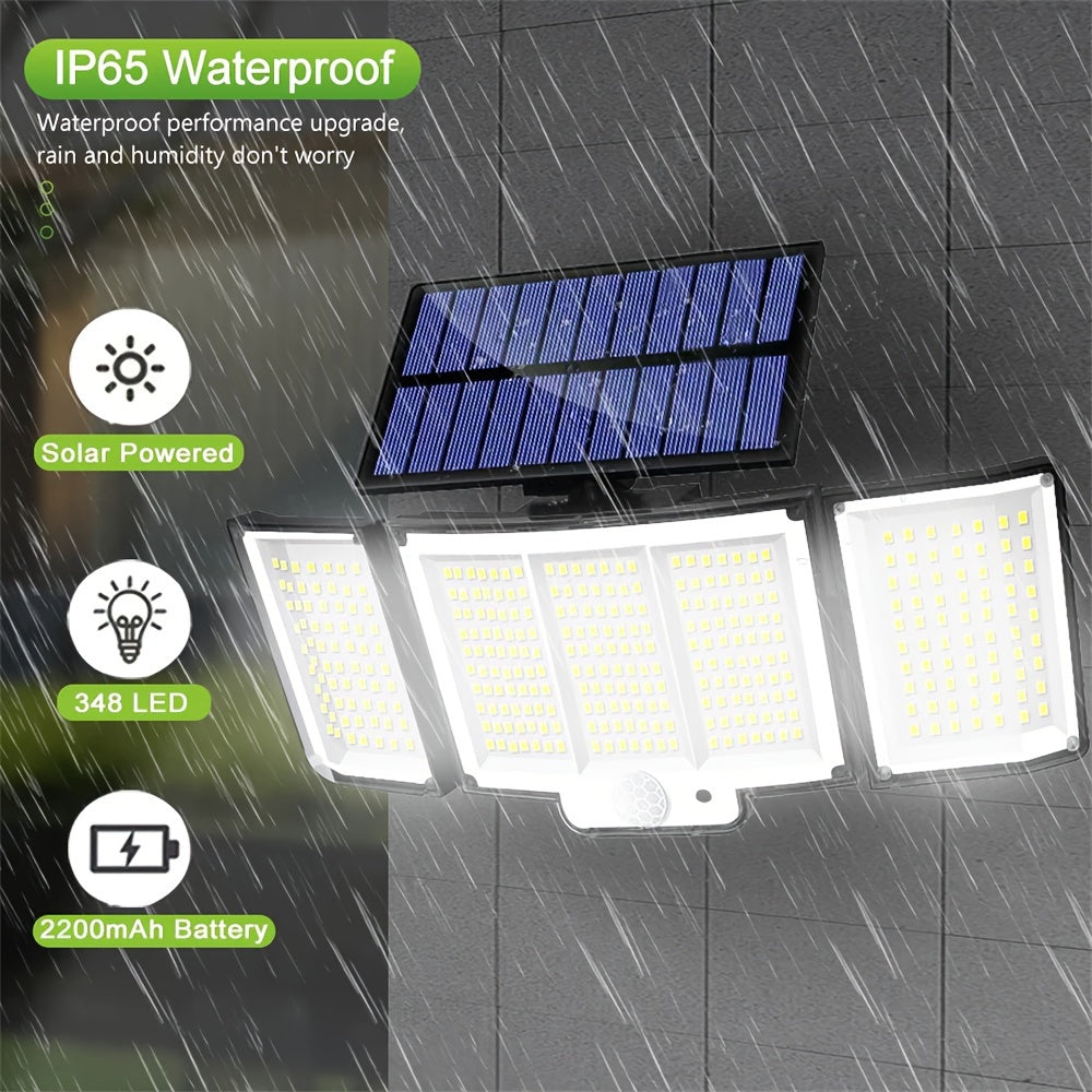 2pcs/4pcs Solar Motion Sensor Lights, 348 LED 2500 Lumens Solar Outdoor Lights with Remote, IP65, 3 Head, 270 ° Wide-angle Motion Sensor Lights Outdoor, 3 Patterns Of Wall Lights Solar Security Flood Lights for Patio, Garden