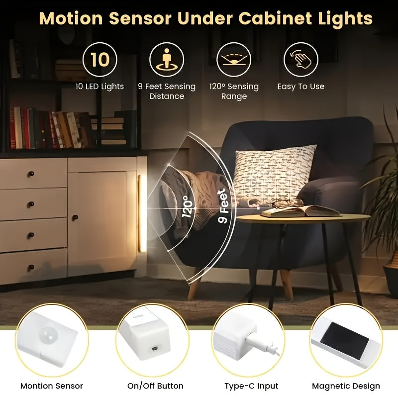 2/6pcs Battery Operated Under Cabinet Lights, Ultra-Bright Wireless Motion Sensor Light Indoor, Smart LED Motion Sensor Lights, Under-Cabinet Lighting, Magnetic Dimmable Closet Lights, Wireless Under Counter Lights For Kitche