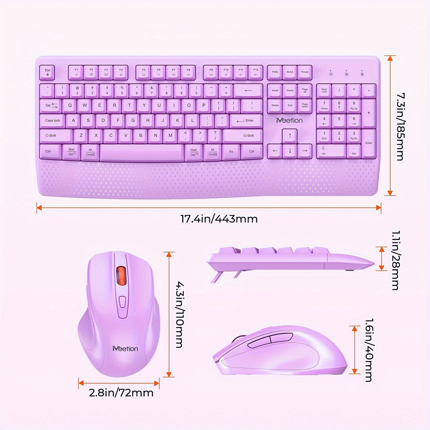 MEETION Wireless Keyboard And Mouse, Computer Keyboard Mouse, 3 DPI Adjustable USB A And USB C Adapter Full-Sized Cordless Keyboard And Mouse, Halloween Christmas Gift