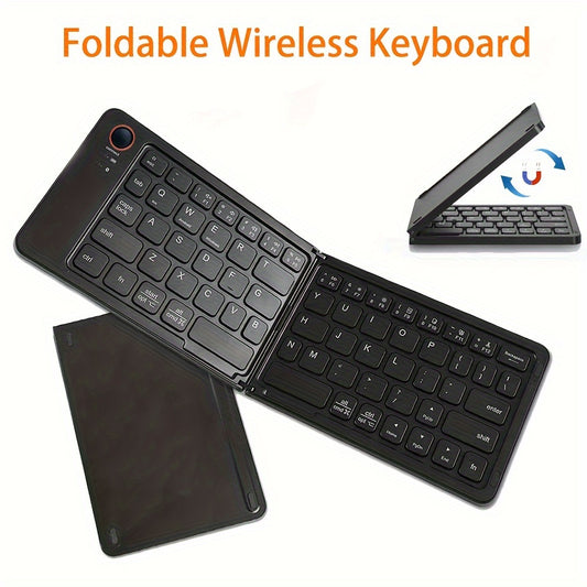 Ambidextrous Rechargeable Foldable Wireless Keyboard - Compatible with Windows & Android OS Tablets, USB-C Charging, Lithium Polymer Battery - No Charger Included