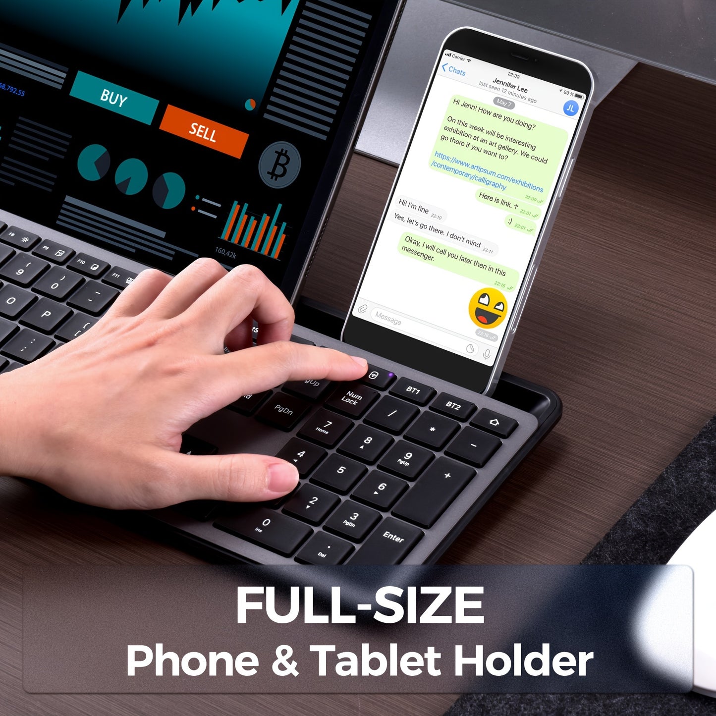 Wireless Keyboard, Multi-Device 2.4G/Wireless Keyboard Ultra-Slim Full Size Computer Keyboard With Numeric Pad, Pad Keyboard With Tablet Holder, Quiet USB Keyboard For iPad, iPhone, Laptop, PC, Mac, Black