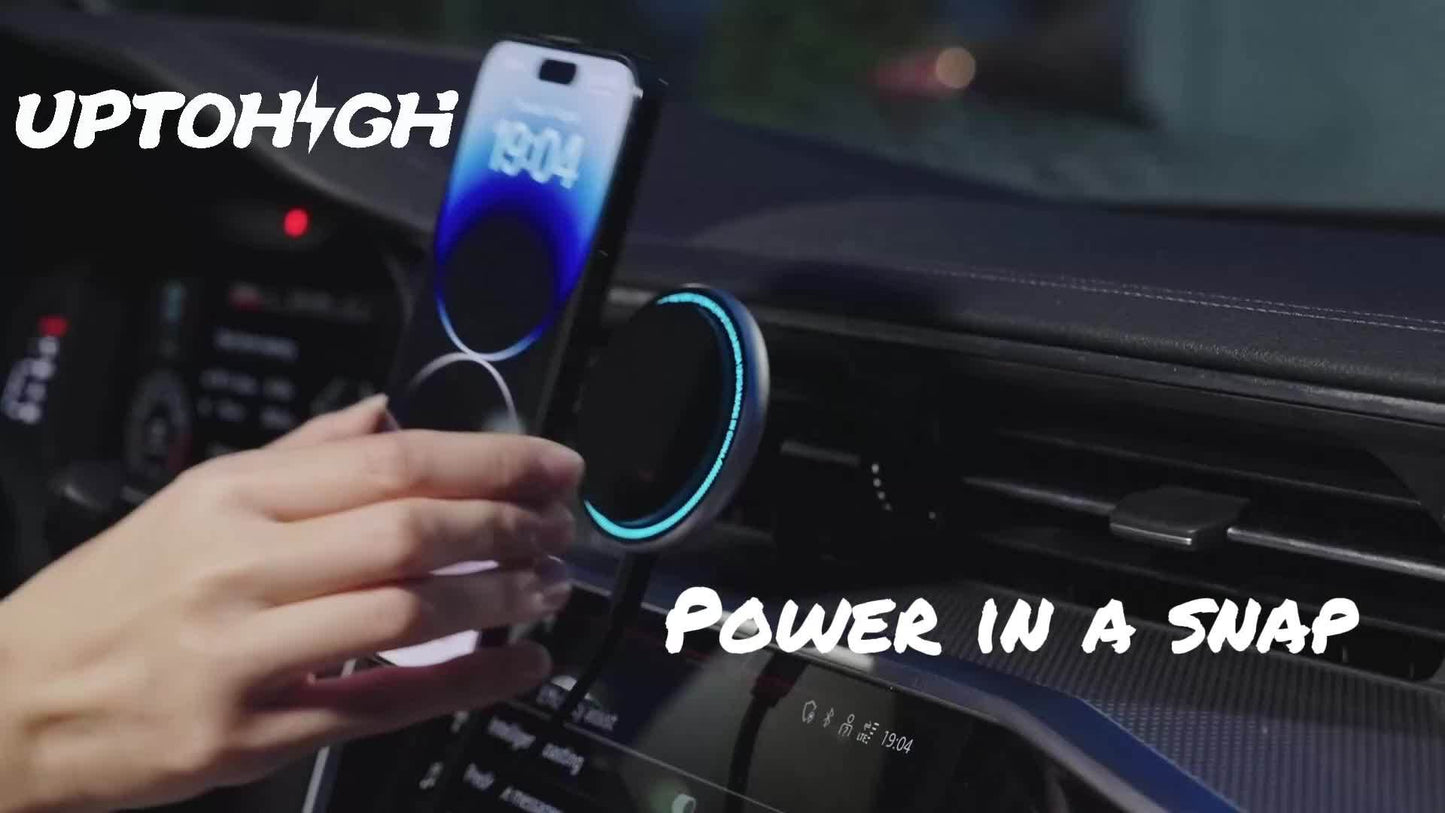 Car Mount Charger, 15W Fast Charging LED Magnetic Wireless Car Charger, Air Vent Phone Holders for Your Car Car Phone Holder for iPhone 15/14/13/12 Fast Charging Case