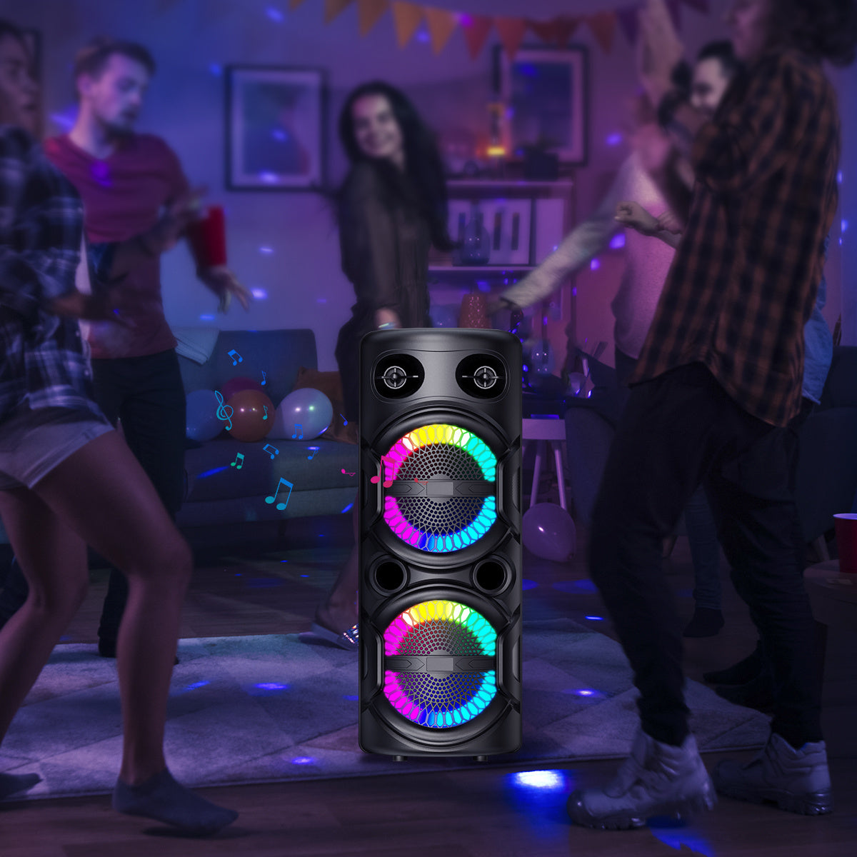 Portable Wireless PA Speaker, Bluetooth Speakers Loud Sound Powerful Subwoofer System, Support AUX USB FM Wired Microphone Audio Input, Built-in Rechargeable Battery Speaker with LED Light, Wired Microphone and Remote Control