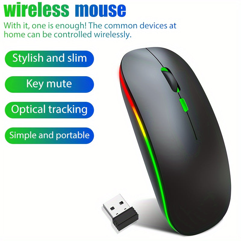 Wireless, Glowing, Dual-mode Mouse, Ultra-thin Silent Portable USB Optical 2.4G/5.0 Wireless Dual-mode, Mobile Optical Wireless Mouse With USB Receiver, Portable Computer Mouse
