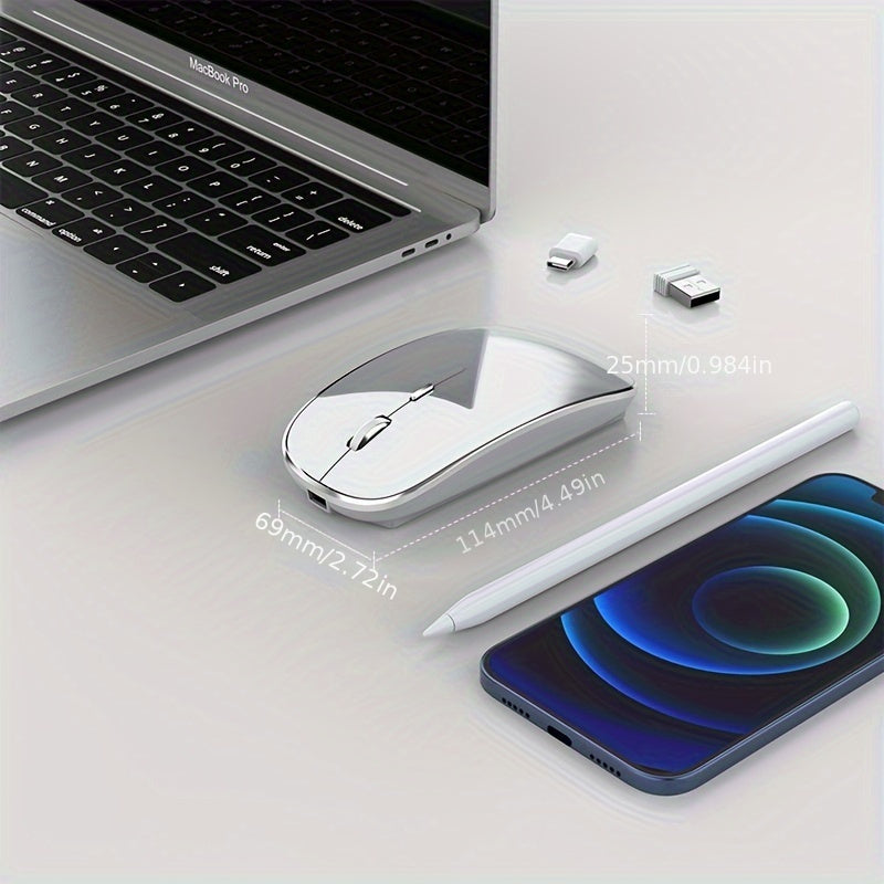 1pc Type-C Rechargeable Wireless Mouse with 2.4G Dual Receiver, Silent Operation, Durable Plastic Build, Long-Lasting Lithium Polymer Battery - Compatible with Multiple Devices