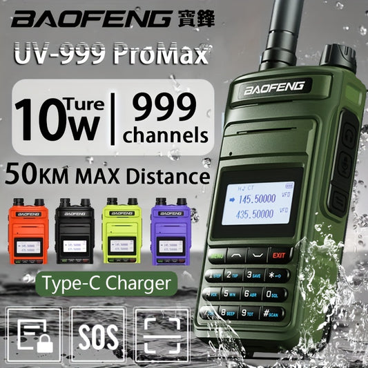 2023 BAOFENG New UV999 Pro Max 10W V2 Professional 999 Channels Walkie Talkie Type-C Fast Charger Long Range Dual Band UHF VHF Two Way Radio Upgrade Handheld Transceiver