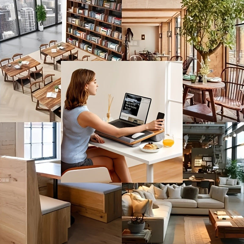 Ergonomic Laptop Desk with Wrist Rest - Fits 17" Laptops, MacBooks, Tablets - Built-in, Ideal for Restaurant Use, Includes Pen and Phone Holders