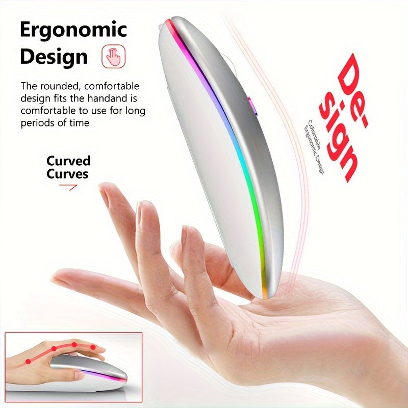 Ergonomic Wireless Mouse with RGB Lighting - Dual Mode 2.4G/5.0G - Portable USB Receiver - Compatible with PC, Laptop, Tablet - Curved Design for Comfortable Use - 400mAh Rechargeable Battery