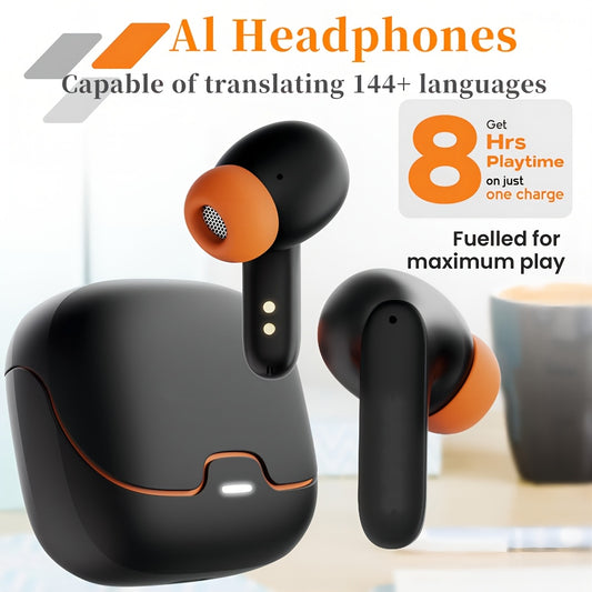 [Smart Bluetooth Headphones] AI Translation Smart Bluetooth Headphones | 4 Mic ENC Noise-cancelling TWS Earbuds, 140+ Languages Real-time Translation, 550mAh Ultra Long Standby, Music Playback, Mobile Phones & Conference Brie